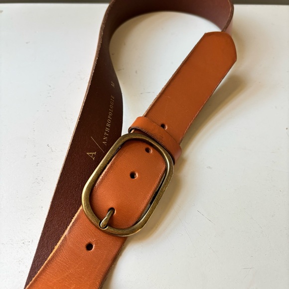 Anthropologie Tan Brown Leather Belt with Brass Classic Buckle size M Jeans - Picture 4 of 8